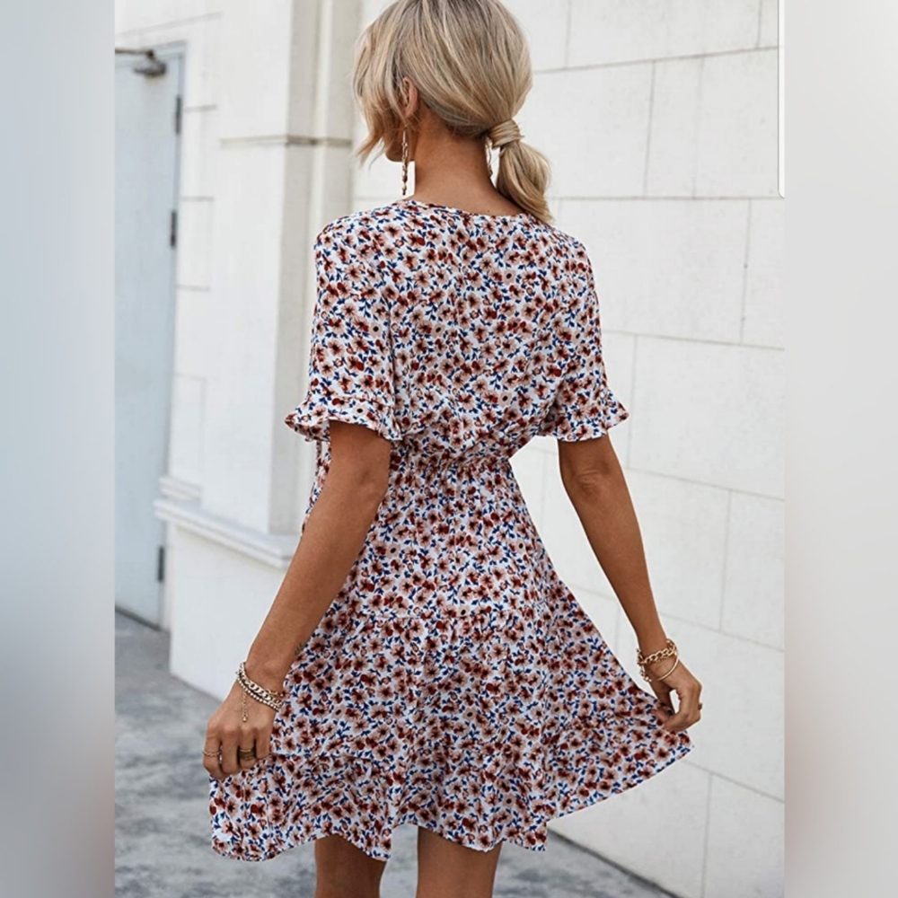 Summer Hot Short Sleeve V-Neck High Waist Floral - Picture 3 of 3